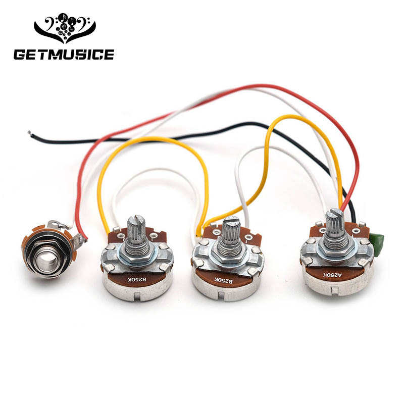 JB贝司安装线路2V1T带插口 电位器250K/B250K大电子贝斯线路总成