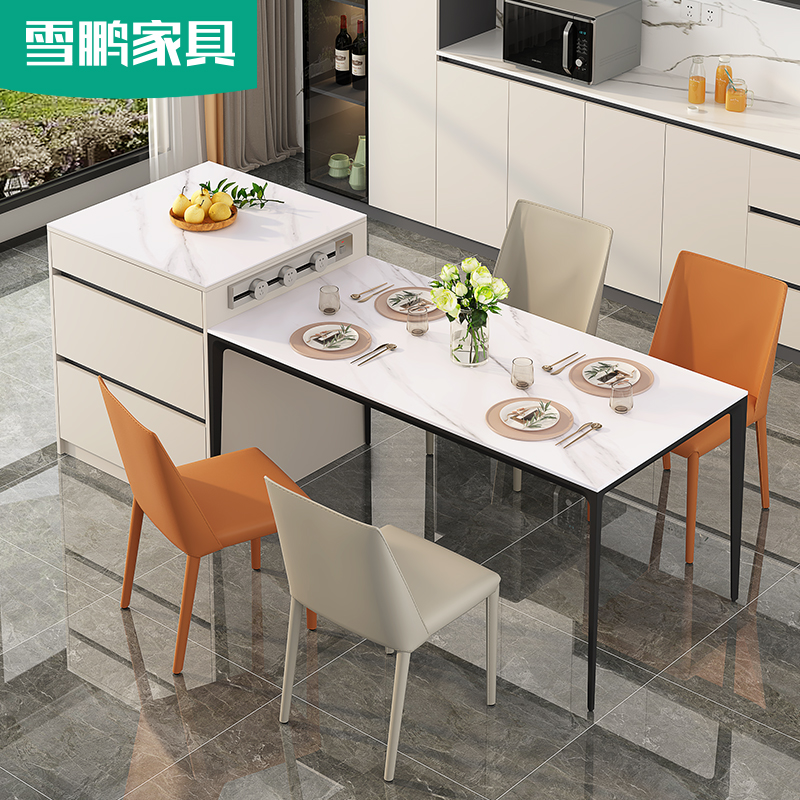 现代简约岩板岛台餐桌一体轻奢开放式厨房中岛台吧台可单独6E26