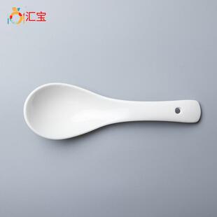 包邮汤勺整箱勺14cm陶瓷纯白饭勺800支镁质黄三弯勺出口陶瓷勺