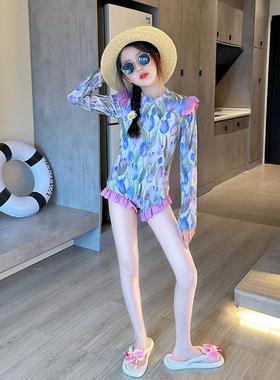 英国NEXT ROAD女童泳衣2025新款中大童长袖防晒海边泳衣连体泳装