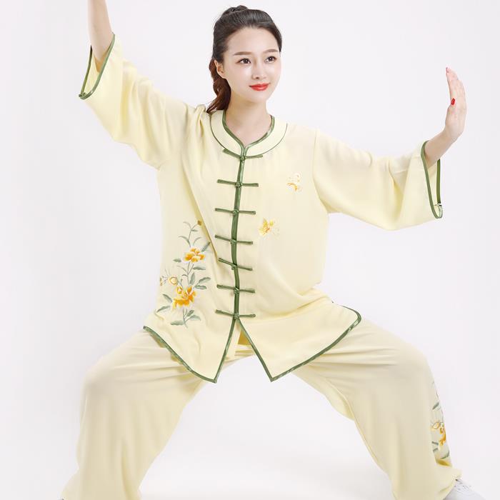 正品宏春秋刺绣太极服女短袖极秋款武短中袖老年术练功服比棉麻更
