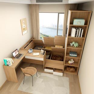 小户型高箱榻米ZQL榻书桌床衣柜一体床合板式 踏踏米组小带房间单