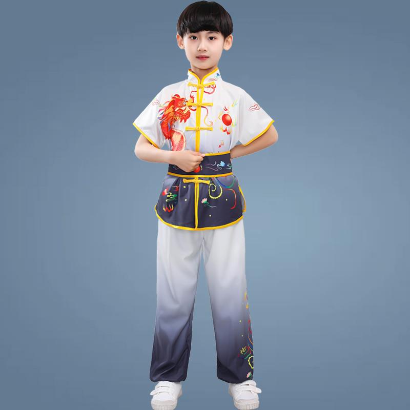 正品新款童武术演出服中儿小表演训练功夫比赛服男学女打鼓服长短