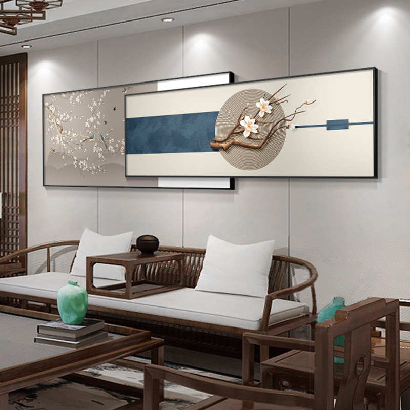 新中式客厅横幅装饰画沙发背景墙壁挂画简约茶室壁画叠加画中国风