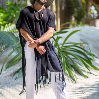 Men's fringe edge beachwear pullover hood