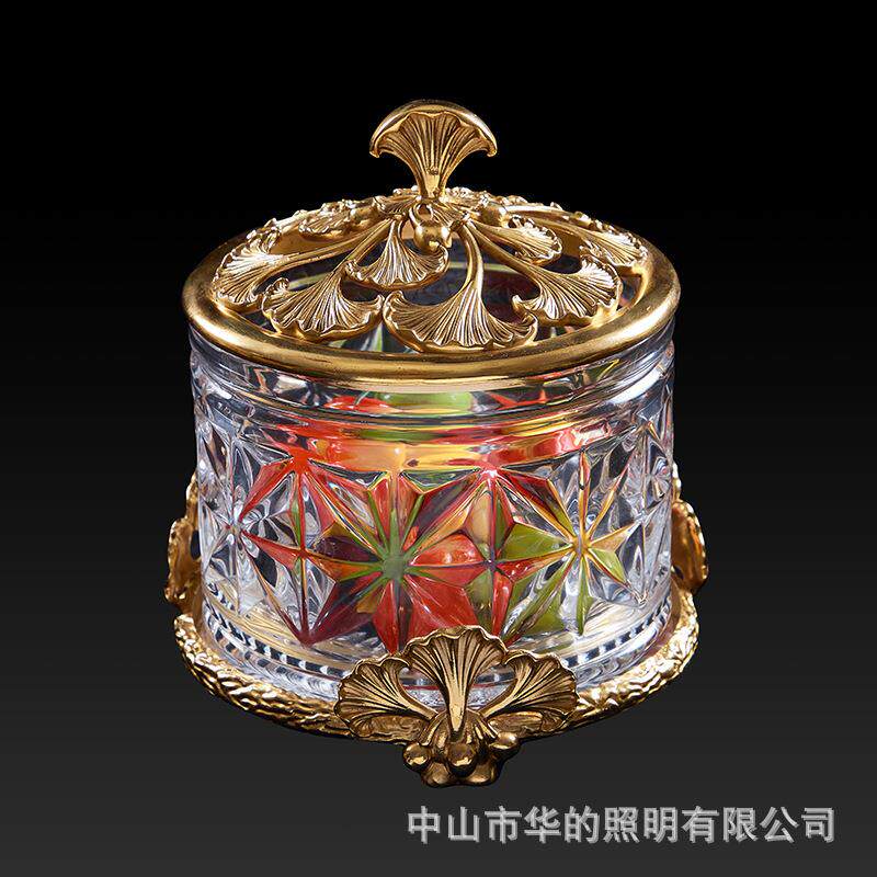 欧式水晶玻璃镶铜糖果罐储物柜摆件客厅别墅展厅高档奢华工艺饰品