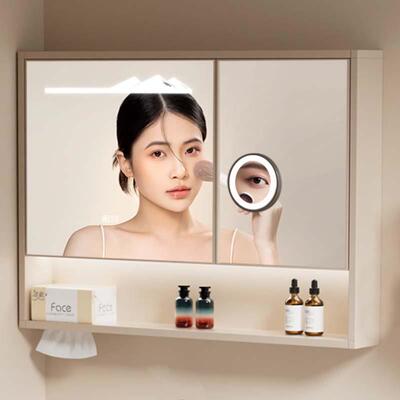浴室智能镜柜双门储物柜卫生间灯光挂墙式带抽纸孔带灯厕所单独