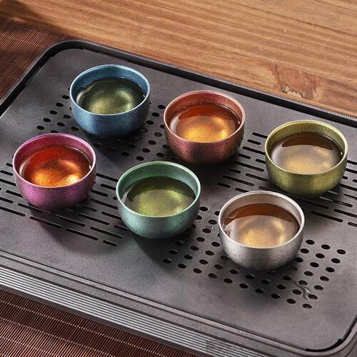 纯钛茶杯主人杯双层品茗中式家用功夫喝茶具小单建盏旅行套装合金