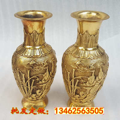 厂家直销纯铜花瓶摆件 福禄寿花瓶 三仙齐聚铜花瓶家居装饰品