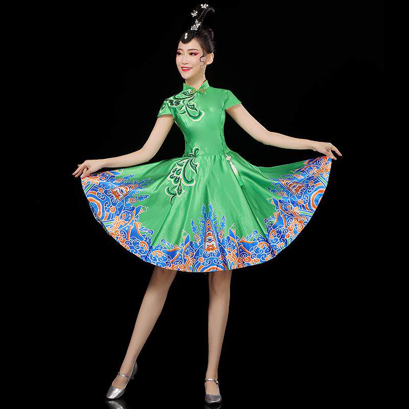 高档现代舞蹈出服女成人205新款中国风打广演场舞快板旗袍2鼓服演