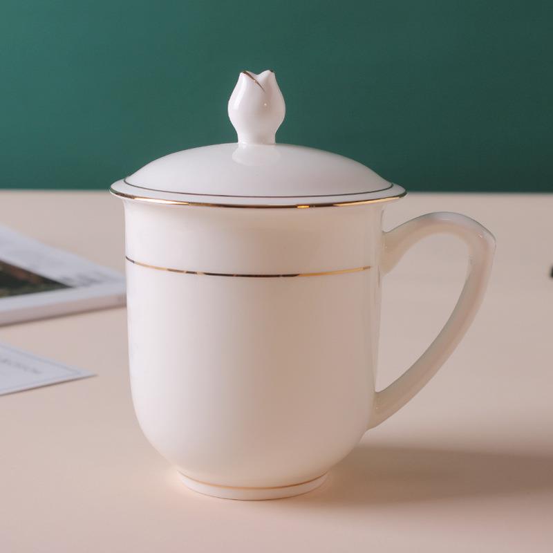 唐山司骨瓷会议杯带盖杯水杯陶瓷马克茶办公杯酒店杯公印制LO2007