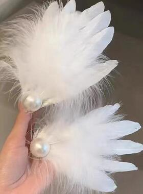 高级感复古仙气羽毛发夹古风汉服个性甜美发饰森系珠珠毛毛0729k