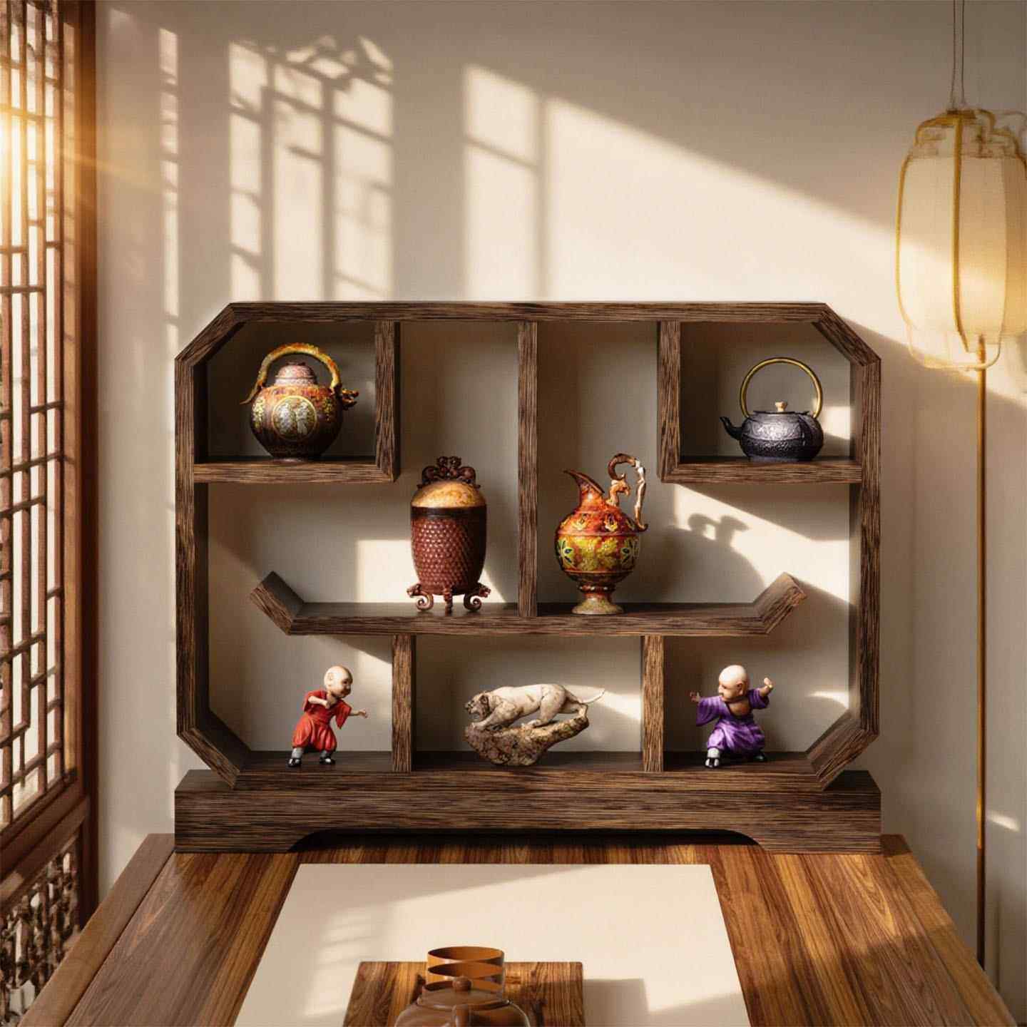 中式HSV博古架实木多宝阁紫壶砂茶具展示柜茶桌桌茶台置物架面茶