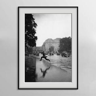 欧洲建筑伦敦巴黎街头黑白照片人物摄影装饰画西餐咖啡厅酒店壁画