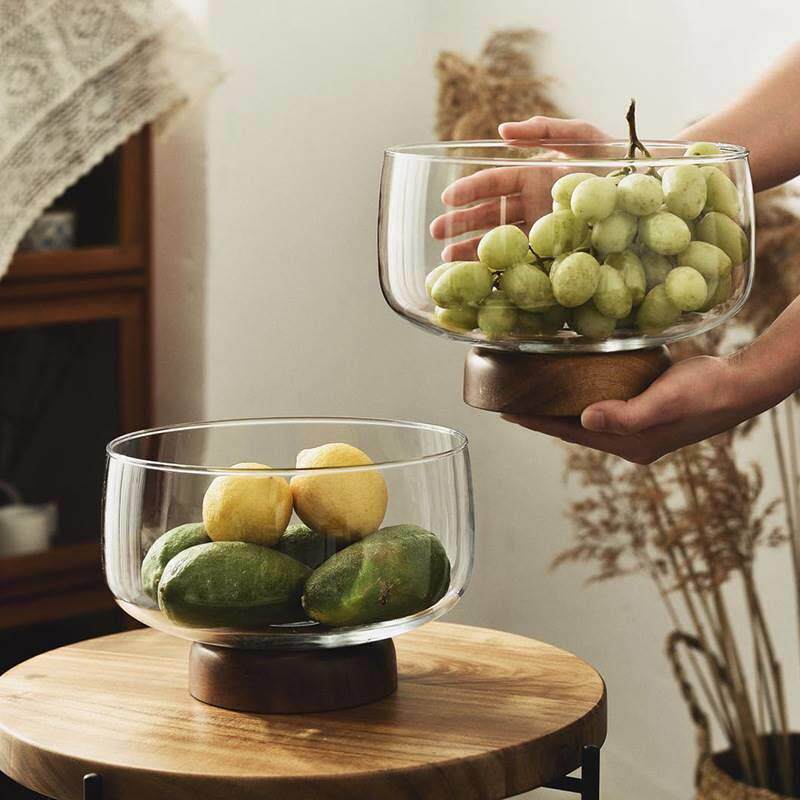 Glass high foot fruit plate, salad bowl, tea table ornaments