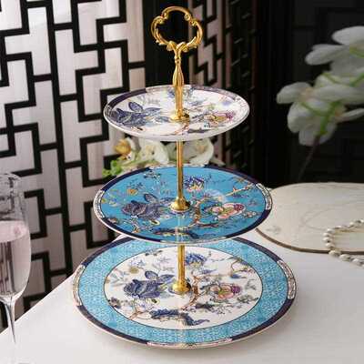 欧式瓷双层下水果盘现代创意午茶几点心干果盘家用客厅茶0034骨果
