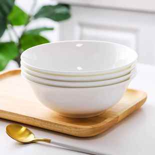 唐山骨瓷餐具白色家用老式斗碗陶瓷小碗菜碗釉下彩斗笠面碗7寸碗