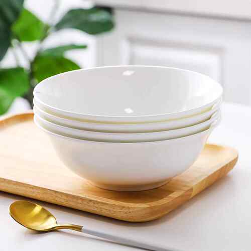 唐山骨瓷餐具白色家用老式斗碗陶瓷小碗菜碗釉下彩斗笠面碗7寸碗