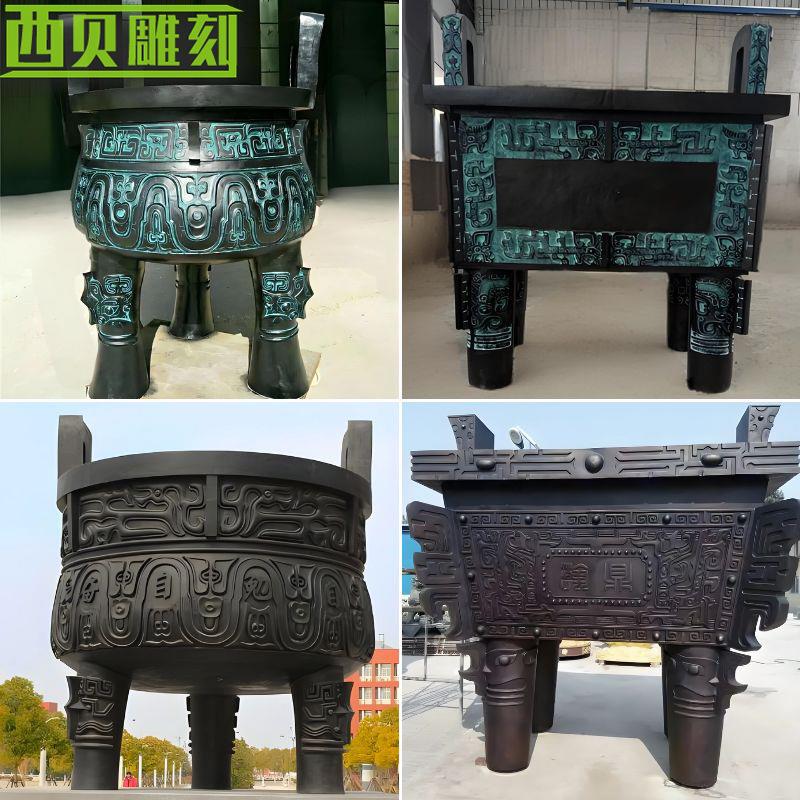 精品黄铜方鼎雕塑寺庙千秋铜鼎香炉小件铜工艺品装饰摆件