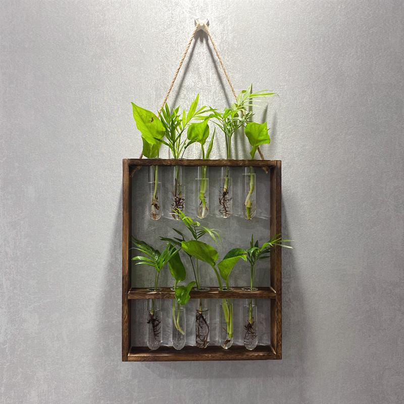 花瓶创意墙复古装饰3试管壁挂清新水培h木框小墙面挂絎花瓶架玻璃