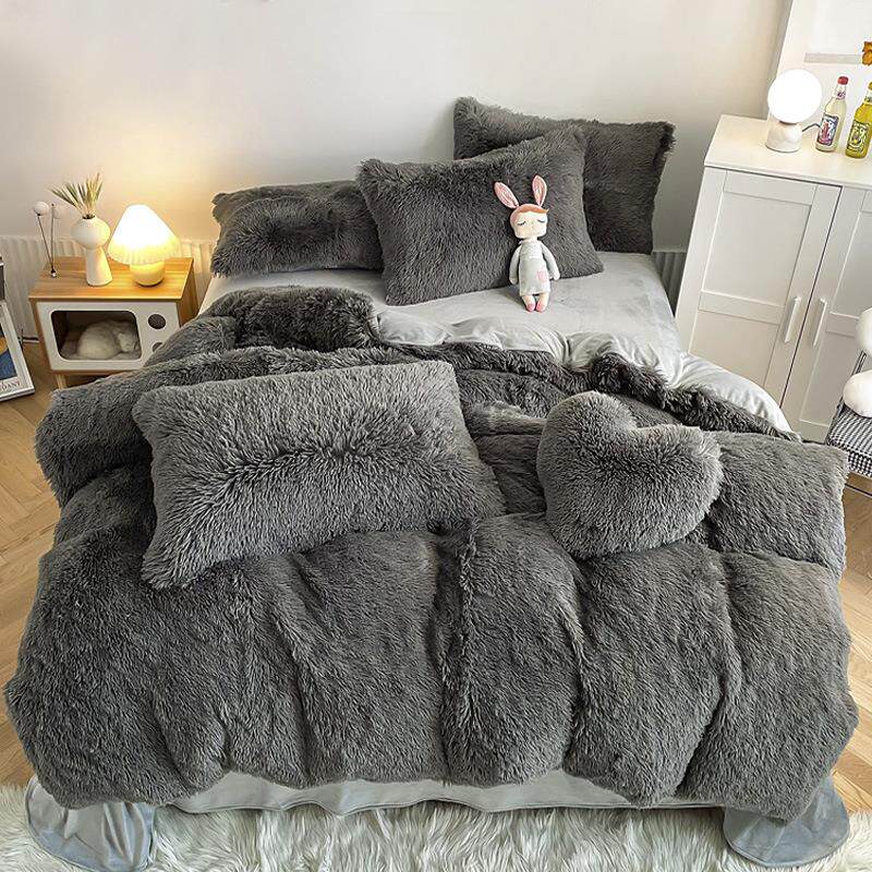 云貂绒长毛四件套加厚保暖冬珊瑚绒床单被套床上用品床笠款