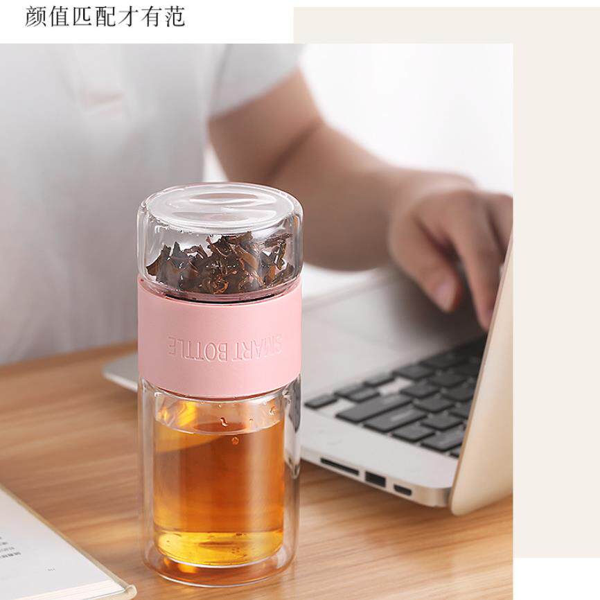 双层茶水分离杯泡茶过滤玻璃杯高硼硅花茶便携双层杯礼品防烫