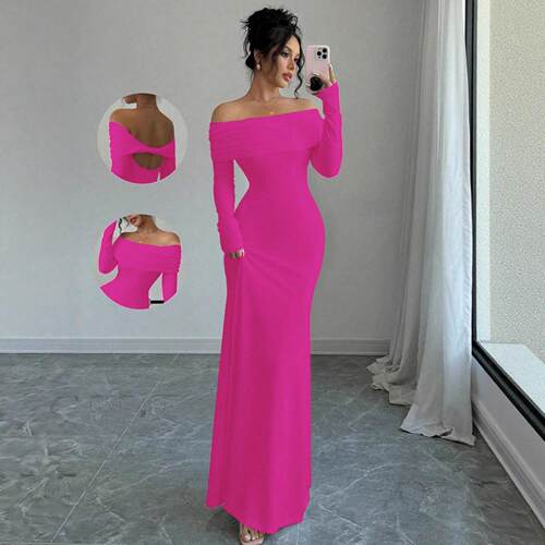 One line off shoulder pleated tight fitting hip hugging