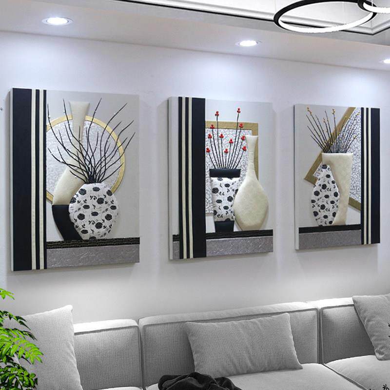 轻奢高档沙发背景墙装饰画客厅三联抽象挂画现代简约3D立体皮雕画