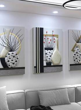 轻奢高档沙发背景墙装饰画客厅三联抽象挂画现代简约3D立体皮雕画