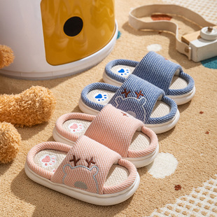 儿童拖鞋春秋男童室内居家用防滑卡通棉布女孩子宝宝亚麻拖鞋四季
