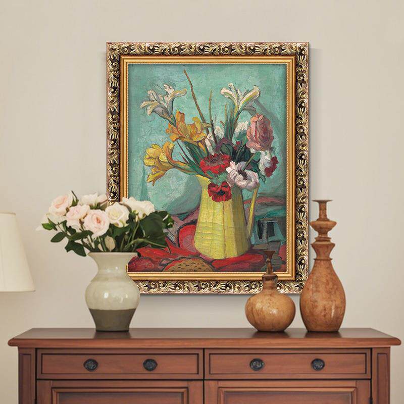 著名画家潘玉良花卉油画法式复古装饰画中古风餐厅挂画斗柜摆画竖