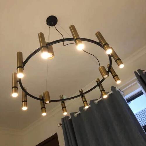 圆环吊灯客厅餐桌LOFT办公店铺别墅旋转轻奢黄古铜色LED灯具