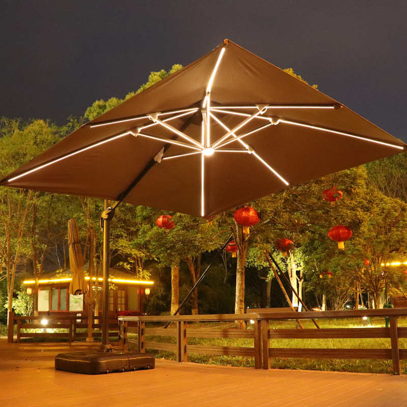 庭院伞花园户外遮阳伞阳台伞太阳能LED带灯太阳伞室外摆摊罗马伞