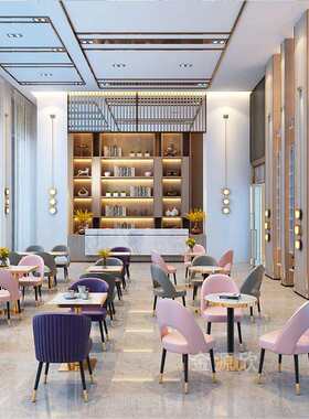 酒店公寓售楼处洽谈沙发桌椅简约奶茶店咖啡厅西餐厅餐饮桌椅组合