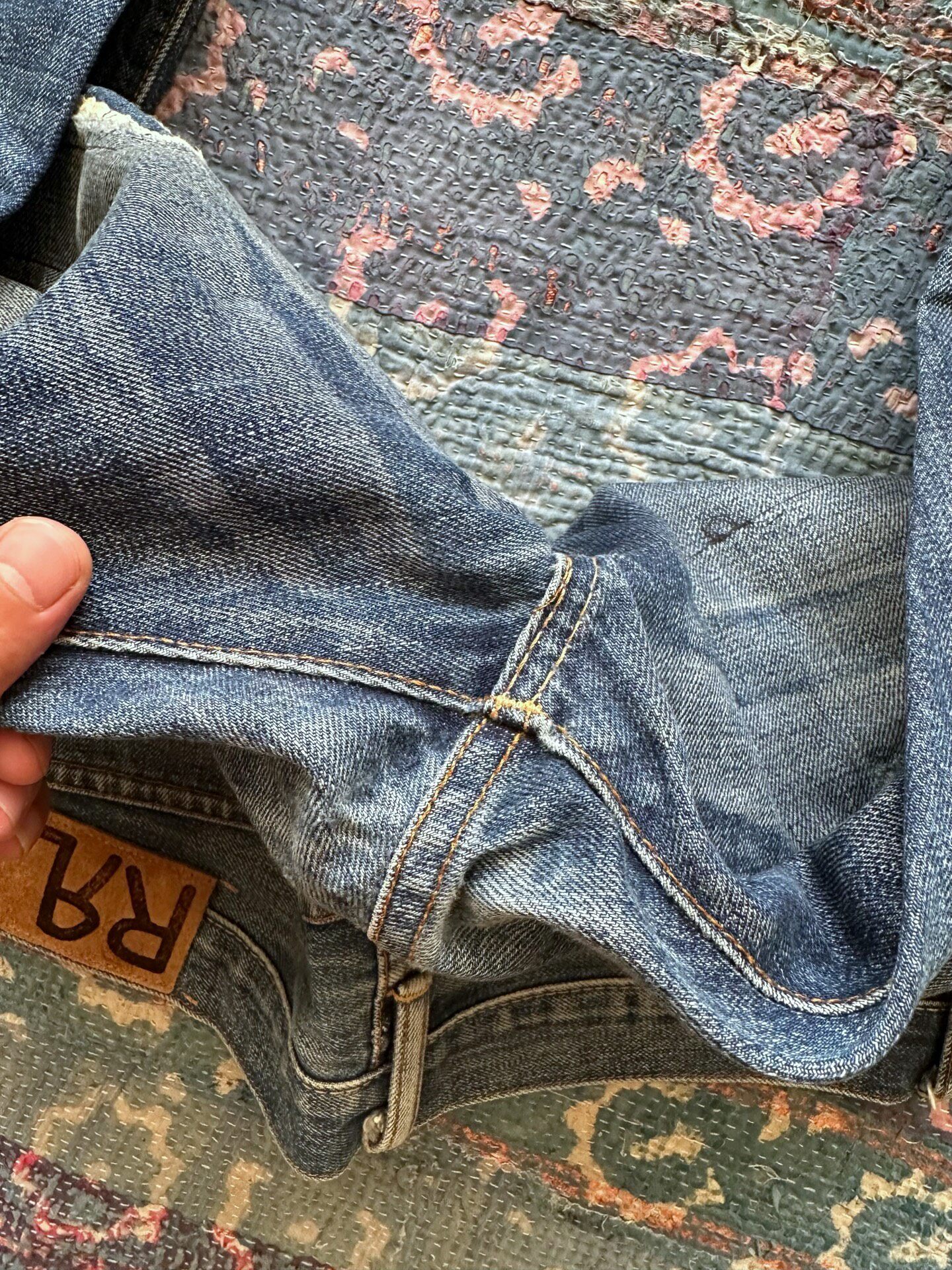 RRL Slim Boot Cut Distressed Jeans — back