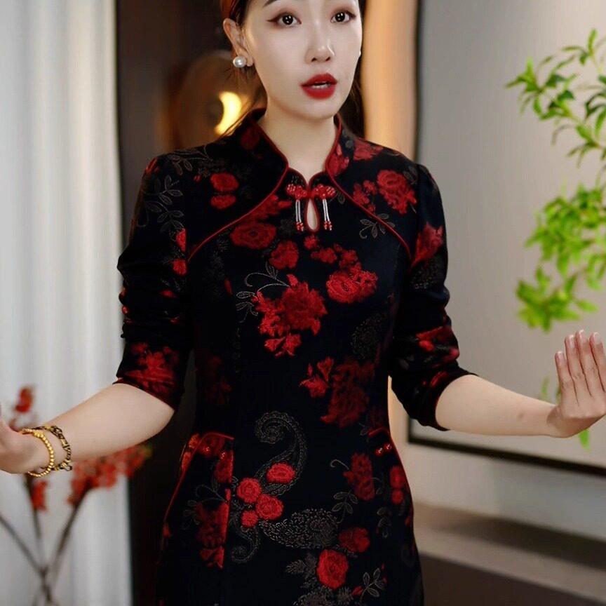 极速改良旗袍连衣裙女2026年秋季新款妈妈装修身显瘦遮肚减龄中长