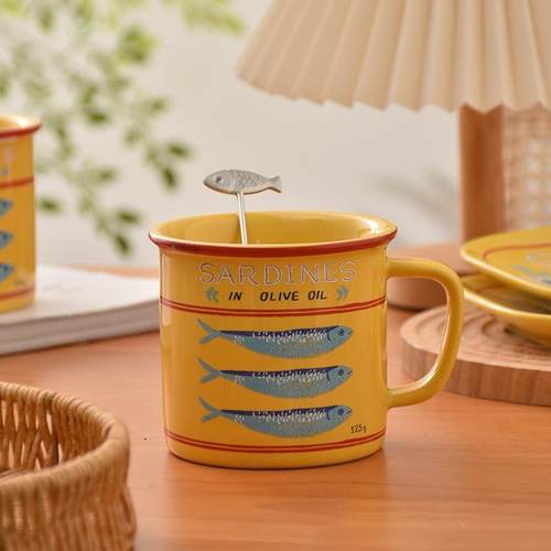 PiaJi 赴一场海洋梦幻之约 创意沙丁鱼马克杯大容量陶瓷咖啡杯子