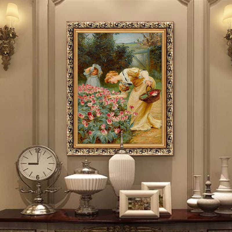 美式乡村复古人物装饰画欧式田园风景油画郁金香壁画世界名画挂画