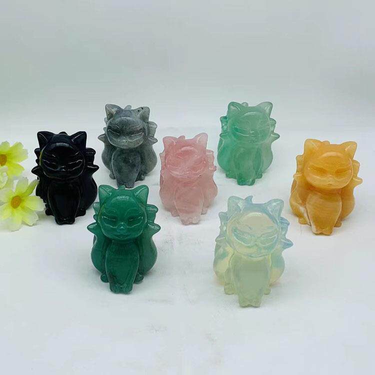 现货天然水晶6cm九尾狐动物手工雕刻摆件桌面装饰水晶工艺品
