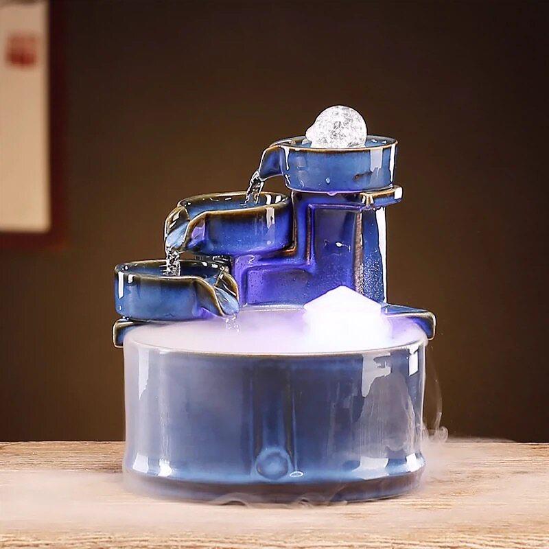 陶瓷循环水流动装置装饰品，喷泉加湿器，客厅，办公室装饰品，吸