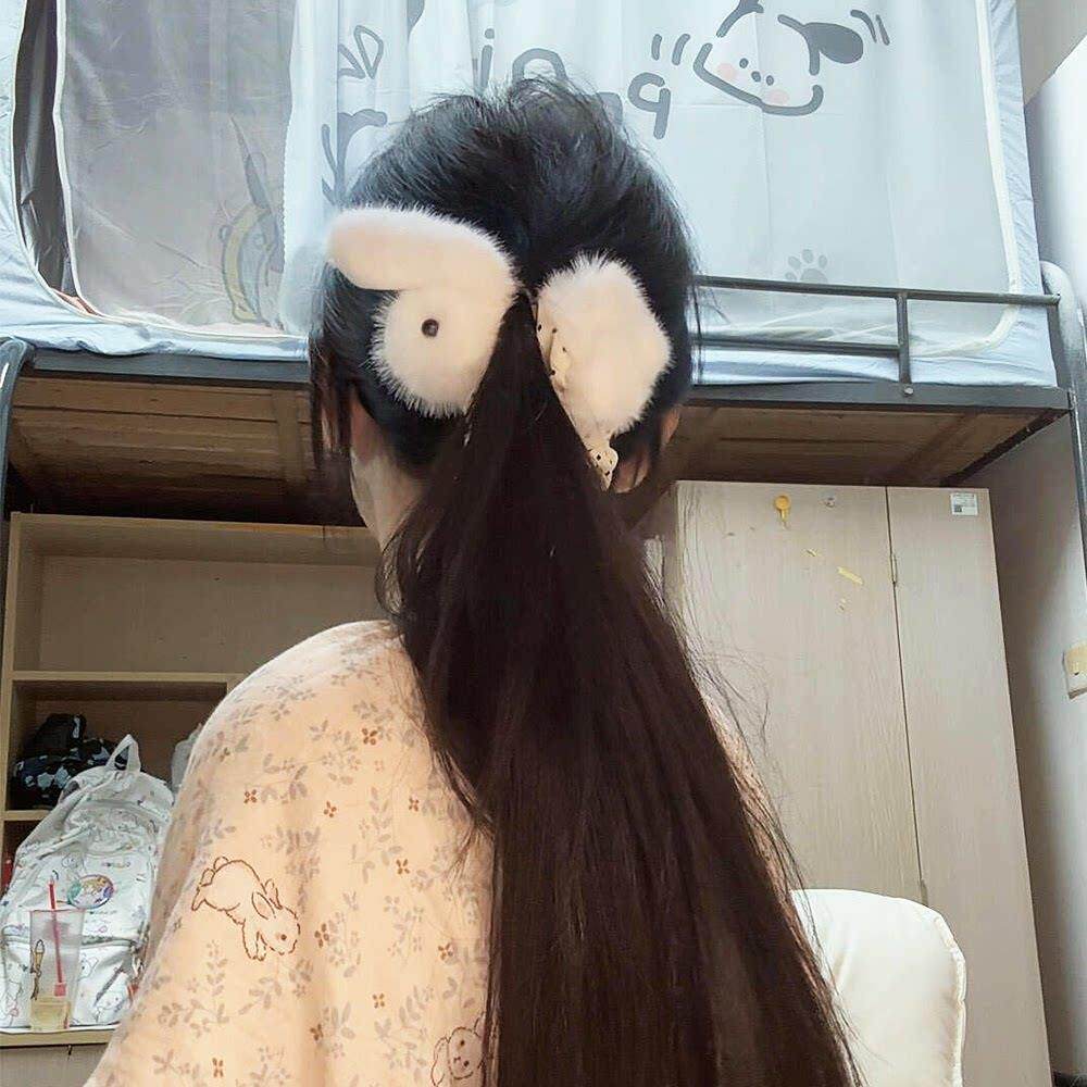 兔兔香蕉夹波点小兔子发夹女超紧甜美可爱约会通勤后脑勺高马尾夹