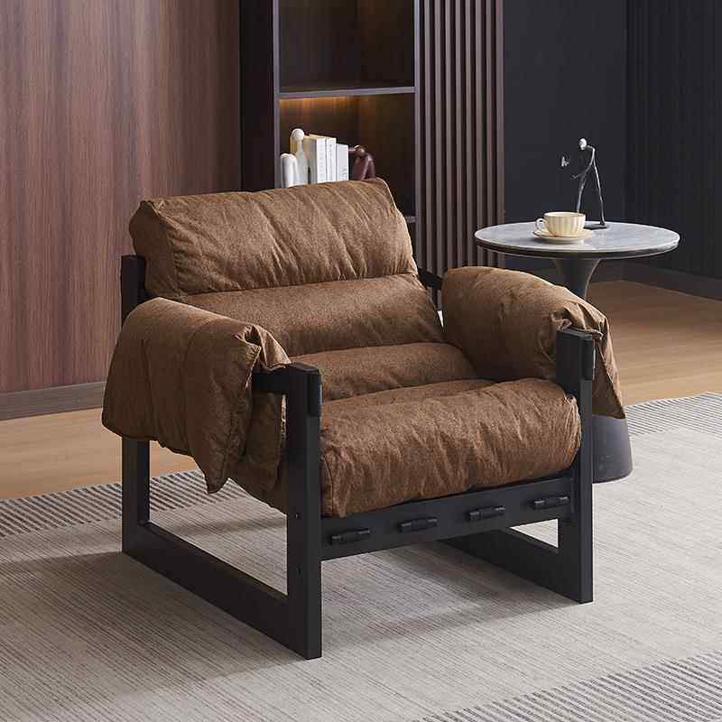 白蜡木泽西岛单人沙发椅法式复古油蜡皮黑色家用休闲客厅卧室懒人