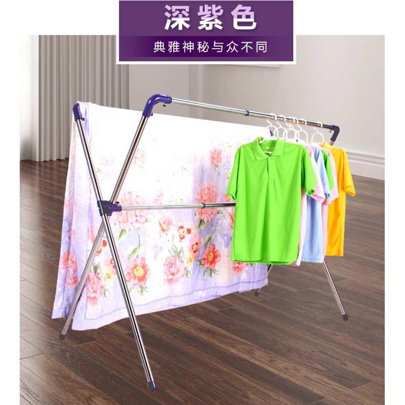 （塑料接头2米可伸缩）加厚加粗不锈钢管X型落地折叠双杆晾衣架