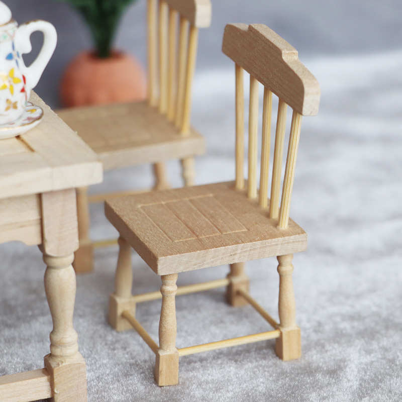 dollhouse娃娃迷你家具:模型112diy餐厅坯屋长方形餐桌素椅摆件桌