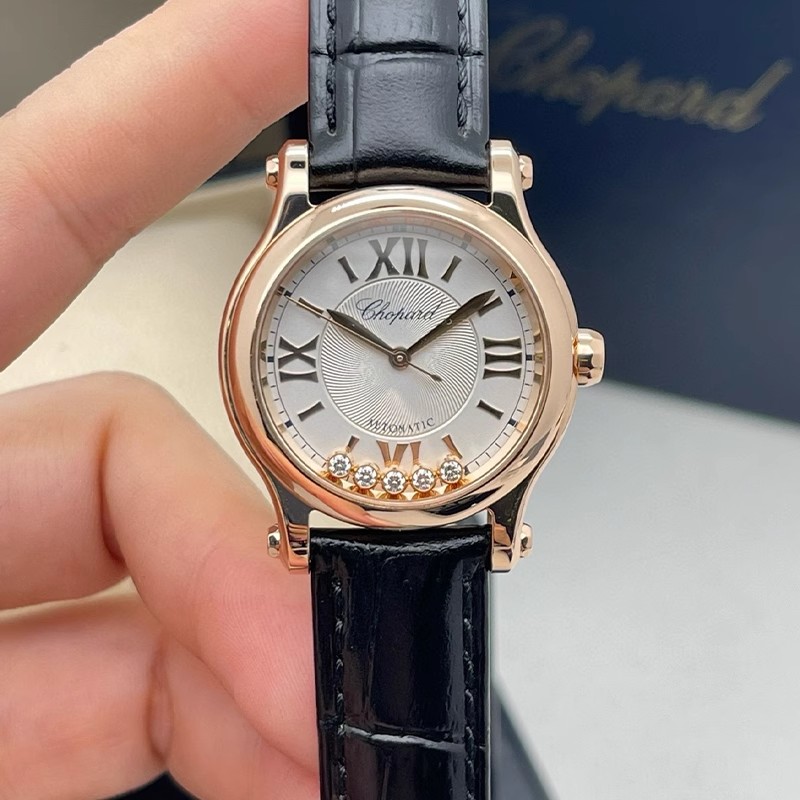 正品[9.8新]萧邦快乐钻手表女款玫瑰金30mm自动机械表274893-5001