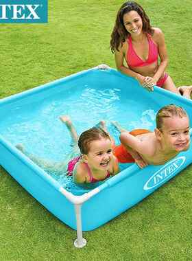 INTEX57173蓝色小方形管架水池 球池儿童沙池澡浴盆 钓鱼养鱼池