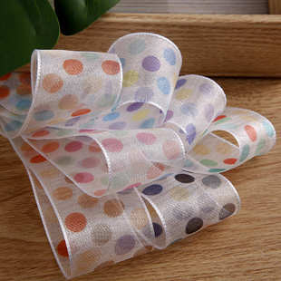织带 彩色圆点涤纶雪纱丝带手工发饰蝴蝶结辅料礼品鲜花蛋糕包装
