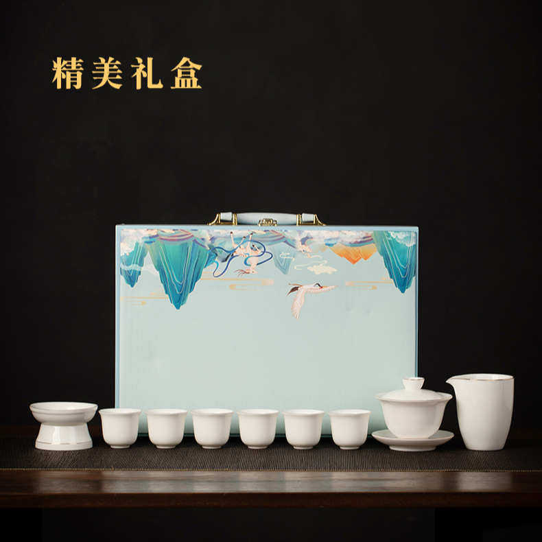 套装logo德化白瓷印办公室泡茶茶杯可茶具功夫羊脂玉高档家用盖碗