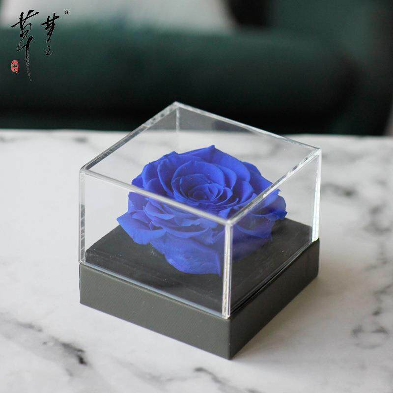 新款直销单朵玫瑰永生花盒七夕情人圣诞节礼物方形亚克力永生花花