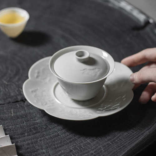 器陶瓷盖碗泡釉养茶壶承垫壶浮雕壶冰功夫托盘 干百花台台茶具享